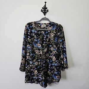 Show Me Your Mumu Floral Romper Size M Long Sleeve V Neck EUC